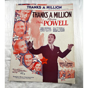 Vintage Sheet Music 1935 Thanks A Million Dick Powell Yacht Club Boys Gus Kahn